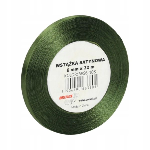 WSTĄŻKA SATYNOWA 6MM X 32M WS6-108 BREWIS CIEMNOOLIWKOWA