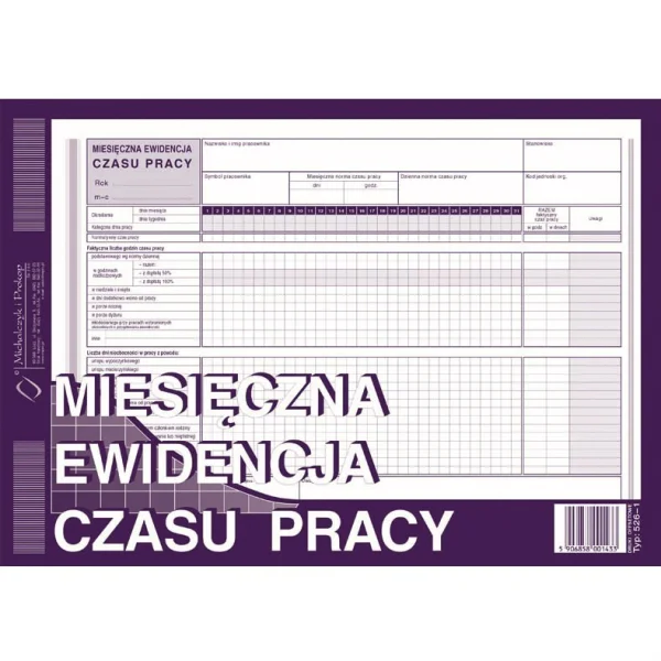 DRUK 526-1 MIESIĘCZNA EWIDENCJA CZASU PRACY