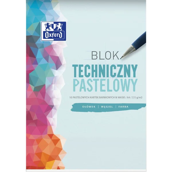 BLOK TECHNICZNY A4 10 KOLOROWY PASTEL OXFORD GRAMATURA 225 g/m2