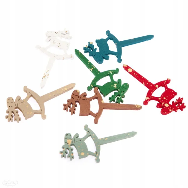 DREWNIANE JELONKI NA PIKU 7,7X4 CM 7 SZT MULTIKOLOR ZŁOCONE DPDN-186 DP CRAFT