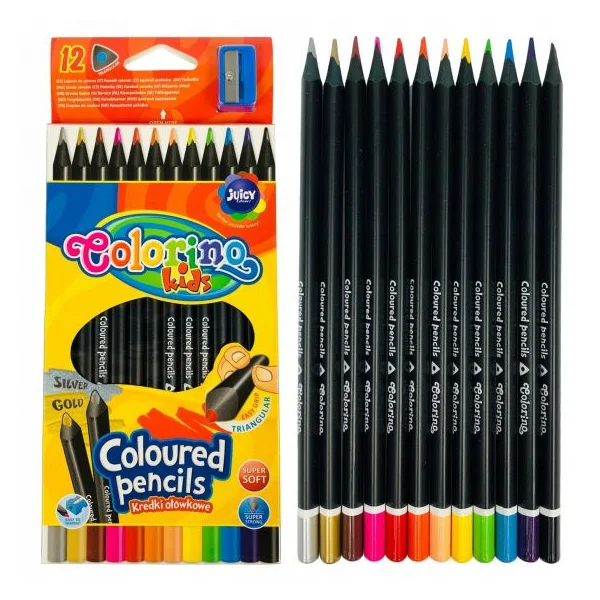 KREDKI OŁÓWKOWE TRÓJKĄTNE CZARNE 12 KOLORÓW 55796PTR COLORINO 5907690855796