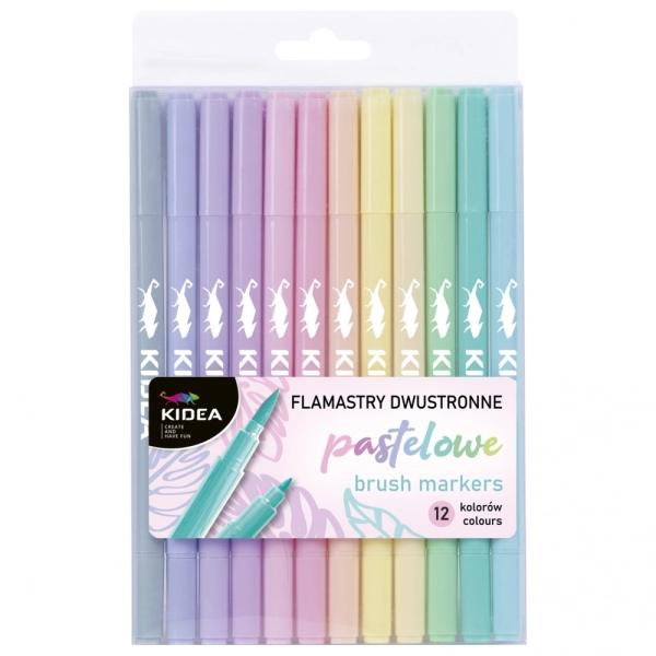 FLAMASTRY DWUSTRONNE PASTELOWE BRUSH 12 KOL KIDEA