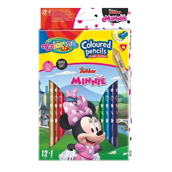 KREDKI OŁÓWKOWE TRÓJKĄTNE 12+1 MINNIE COLORINO HIT!!!