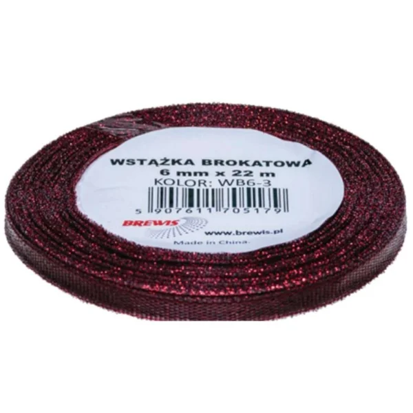 WSTĄŻKA BROKATOWA 6MM WB6-3 CZERWONA BREWIS