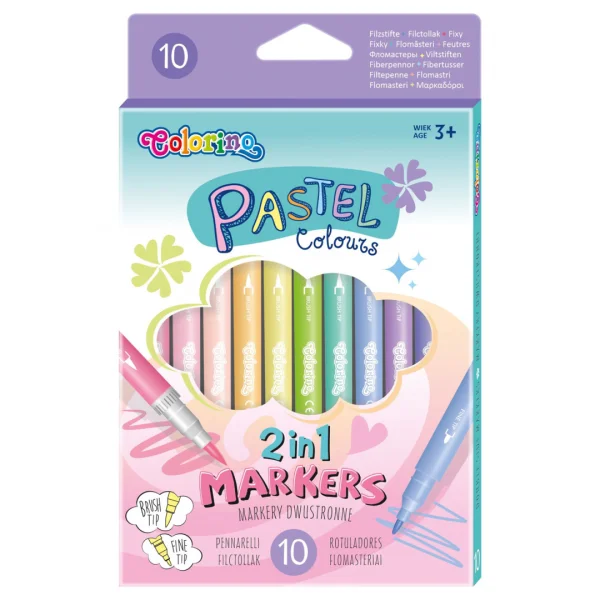 FLAMASTRY DWUSTRONNE 10KOL PASTEL COLORINO