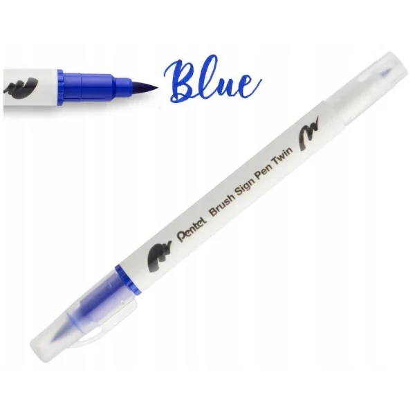 DWUSTRONNY PISAK PĘDZELKOWY DO KALIGRAFII BLUE PENTEL