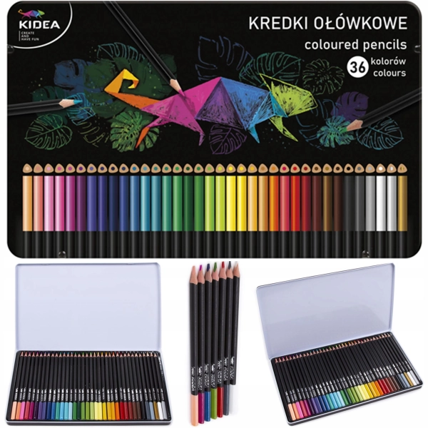 KREDKI 36KOL TRÓJKĄTNE METALOWE PUDEŁKO KIDEA