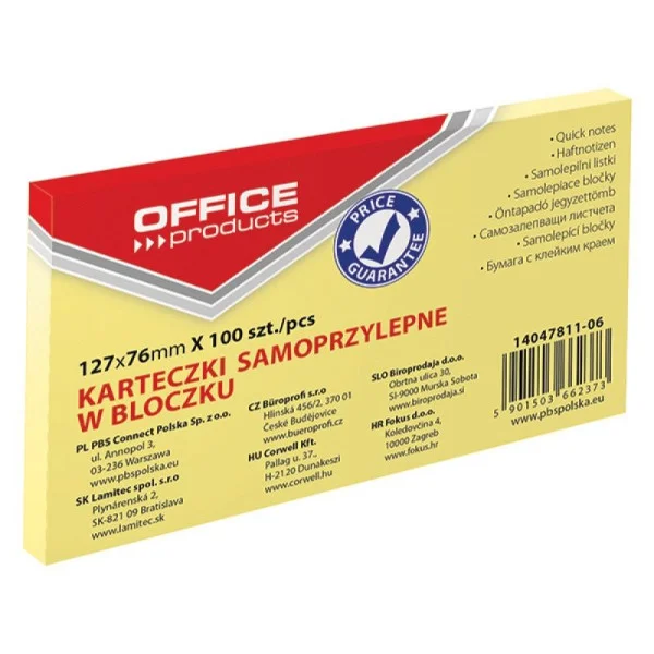 BLOCZEK SAMOPRZYLEPNY 127X76MM 100 OFFICE PRODUCTS