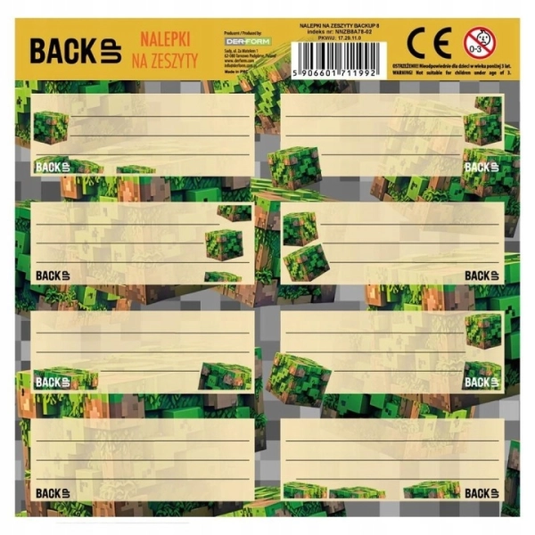 NAKLEJKI NA ZESZYTY BLOCK 8 A 78 BACKUP
