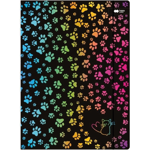 TECZKA Z GUMKĄ A4 CZARNA MIAOW ŁAPKI HAPPY COLOR