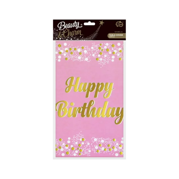OBRUS FOLIOWY HAPPY BIRTHDAY JASNORÓŻOWY 137x183CM GODAN