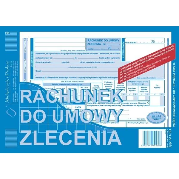 DRUK 511-3H RACHUNEK DO UMOWY ZLECENIA - NOWY