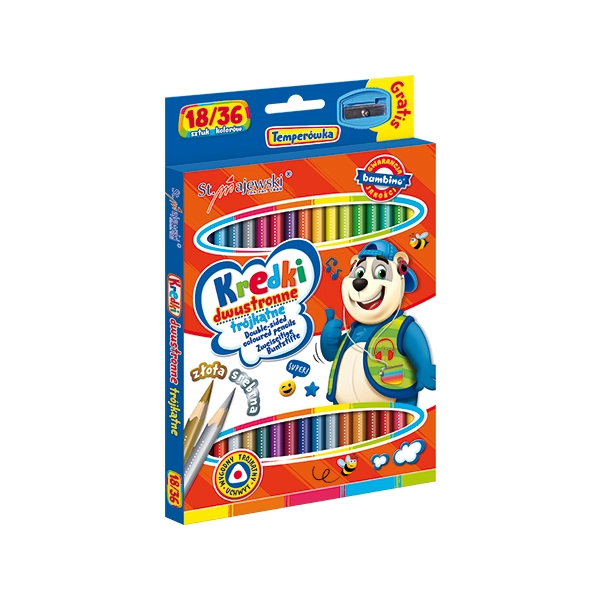KREDKI DWUSTRONNE TRÓJKĄTNE 18/36 KOL Z TEMPERÓWKĄ BAMBINO 5903235004957
