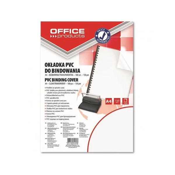 OKŁADKI DO BINDOWANIA A4 150MIC PVC TRANSPARENTNA 100 SZT OFFICE PRODUCTS