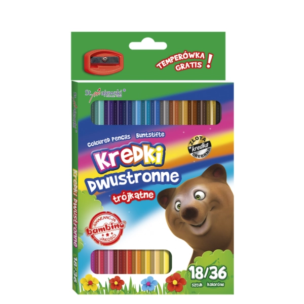 KREDKI DWUSTRONNE TRÓJKĄTNE 18/36 KOL Z TEMPERÓWKĄ BAMBINO 5903235004957