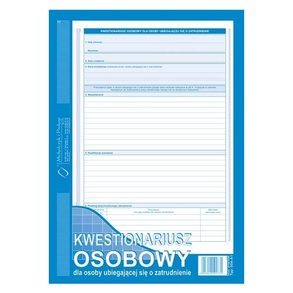 DRUK KWESTIONARIUSZ OSOBOWY DLA OSOBY UBIEGAJĄCEJ SIĘ O ZATRUDNIENIE 504-A1