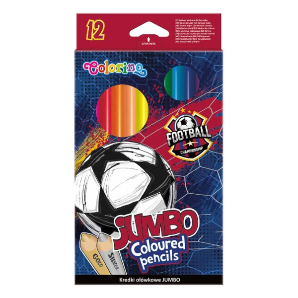 KREDKI OŁÓWKOWE OKRĄGŁE JUMBO 12 KOL FOOTBALL COLORINO