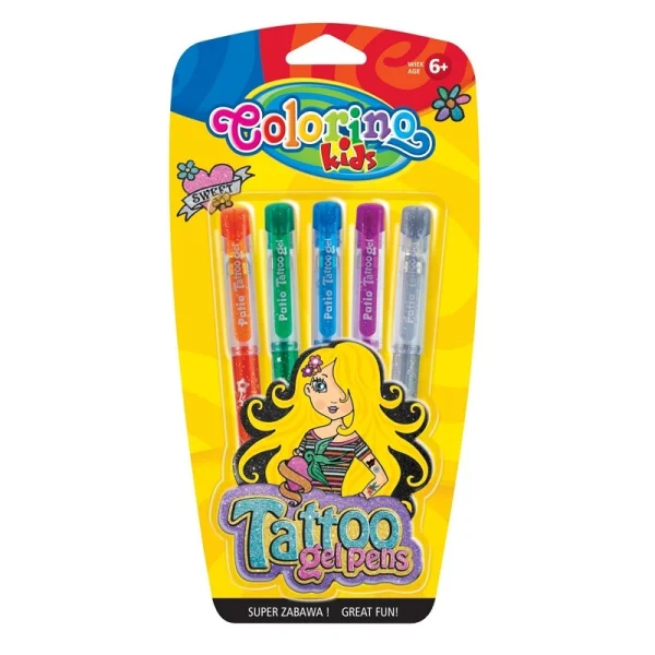 DŁUGOPISY ŻELOWE DO TATUAŻY Z SZABLONAMI COLORINO
