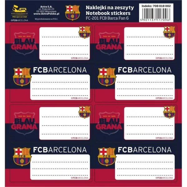 NAKLEJKI NA ZESZYT FC-201 FCB BARCA FAN 6 ASTRA