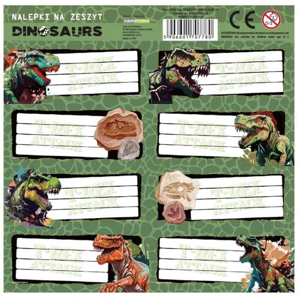 NAKLEJKI NA ZESZYTY DINOZAUR 20 DERFORM