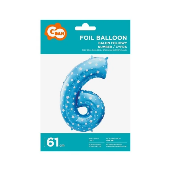 BALON FOLIOWY CYFRA 61CM GODAN NIEBIESKI W GWIAZDKI 6