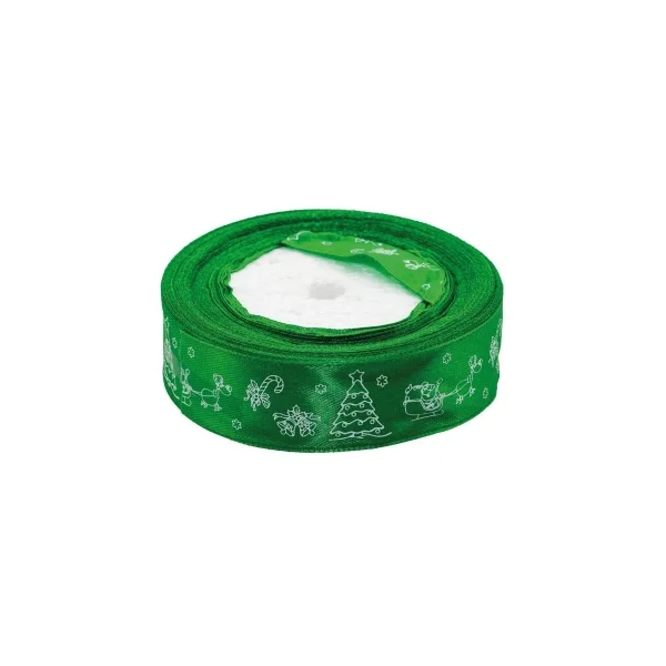 WSTĄŻKA SATYNOWA ŚWIĄTECZNA 25MM X 22M WSX 25-9 BREWIS ZIELONA