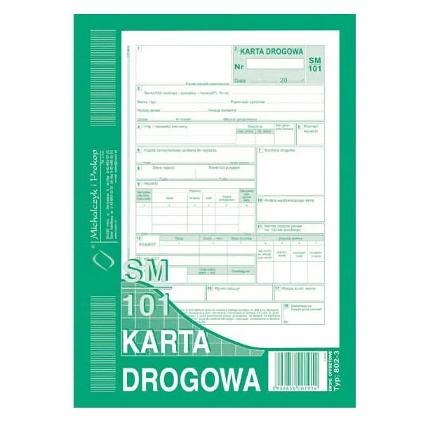DRUK KARTA DROGOWA A5 SM 101 NUMEROWANA 802-3N MICHALCZYK