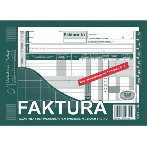DRUK 143-3E FAKTURA WZÓR PEŁNY BRUTTO