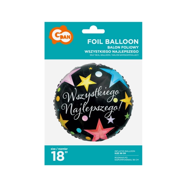 BALON FOLIOWY OKRĄGŁY 18 CALI GODAN WSZYSTKIEGO NAJLEPSZEGO