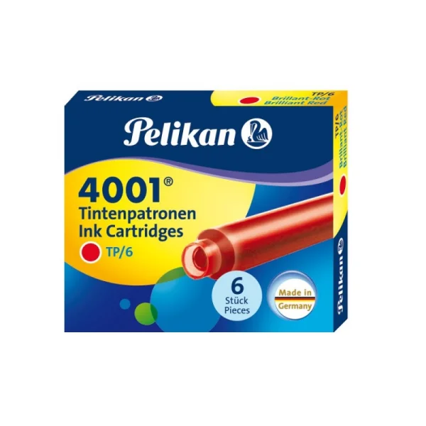 NABOJE ATRAMENTOWE KRÓTKIE 6SZT PELIKAN 4001 CZERWONE