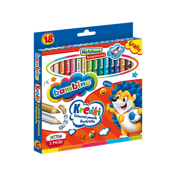 KREDKI W OPRAWIE DREWNIANEJ Z TEMPERÓWKĄ 18 SZTUK BAMBINO 5903235000348