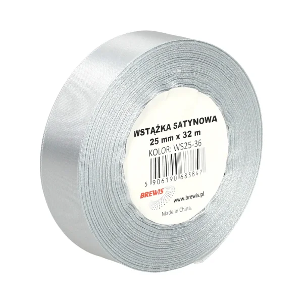 WSTĄŻKA SATYNOWA 25MM X 32M WS25-36 BREWIS SREBRNA