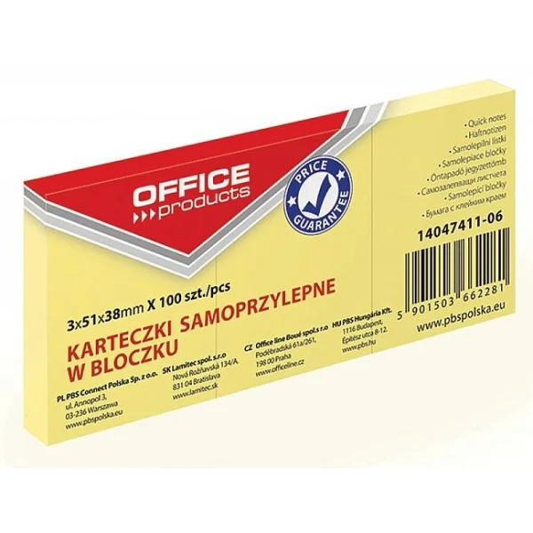 BLOCZEK SAMOPRZYLEPNY 38x51MM 3SZT OFFICE PRODUCTS