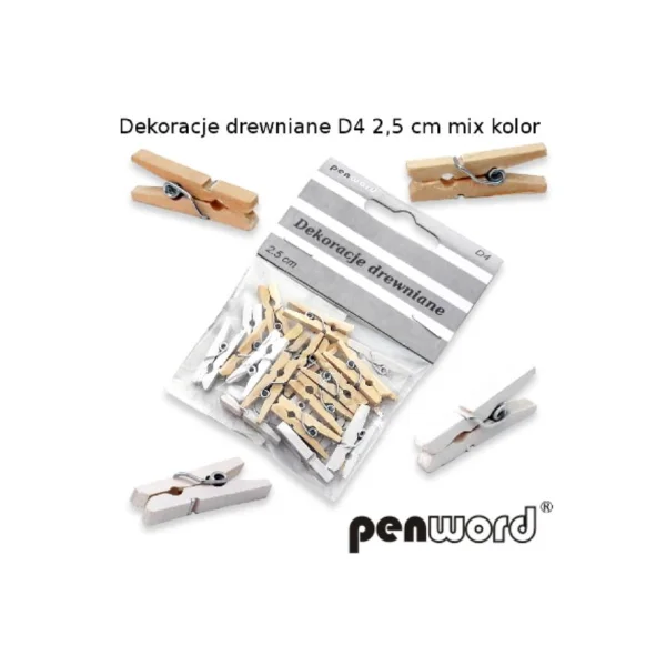 DEKORACJE DREWNIANE KLAMERKI SPINACZ 2,5CM PENWORD