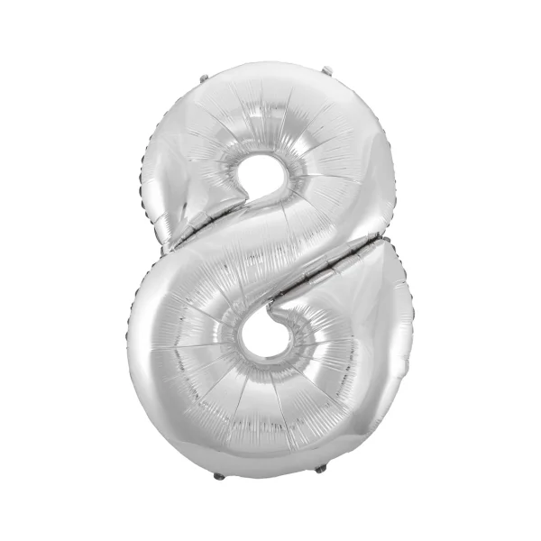 BALON FOLIOWY CYFRA 8 SREBRNA 92 CM GODAN