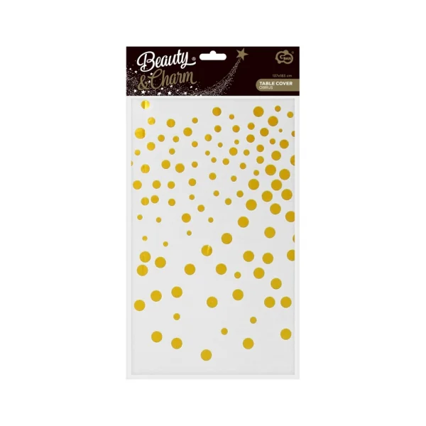 OBRUS FOLIOWY BIAŁY ZŁOTE GROSZKI 137X183CM GODAN