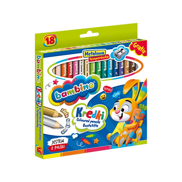 KREDKI W OPRAWIE DREWNIANEJ Z TEMPERÓWKĄ 18 SZTUK BAMBINO 5903235000348