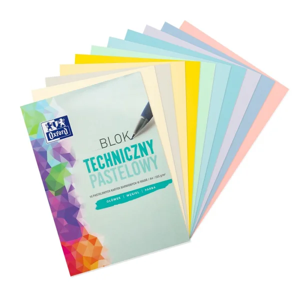 BLOK TECHNICZNY A4 10 KOLOROWY PASTEL OXFORD GRAMATURA 225 g/m2