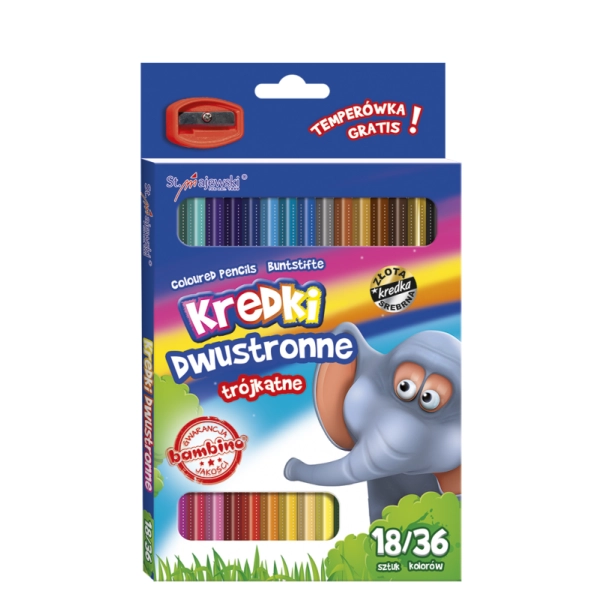 KREDKI DWUSTRONNE TRÓJKĄTNE 18/36 KOL Z TEMPERÓWKĄ BAMBINO 5903235004957