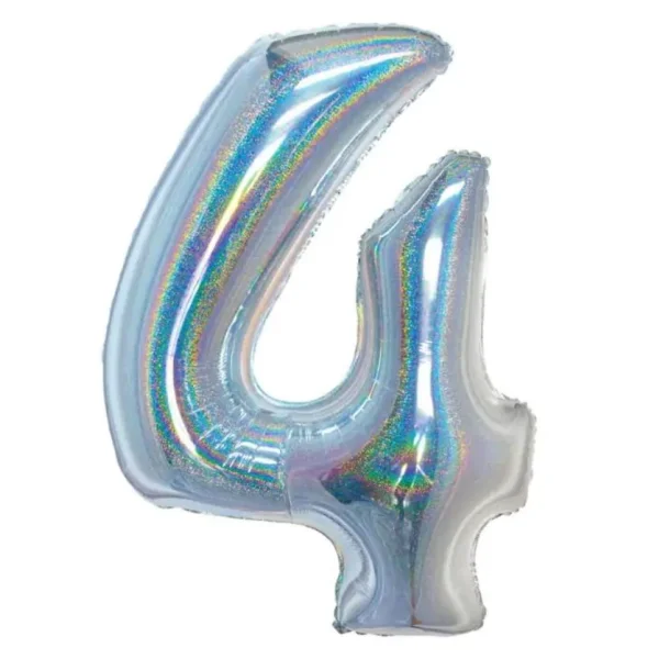 BALON FOLIOWY B&C CYFRA 4 HOLOGRAFICZNA SREBRNA 76CM GODAN
