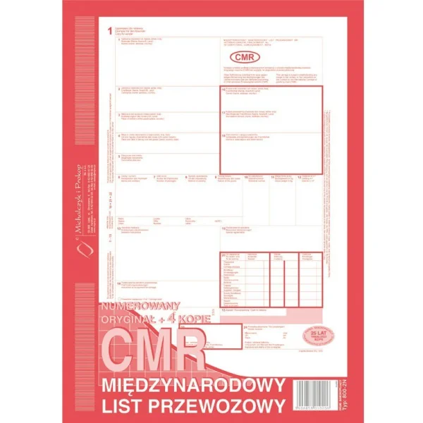 DRUK CMR MIĘDZYNARODOWY LIST PRZEWOZOWY NUMEROWANY ORYGINAŁ + 4 KOPIE 800-2N 5906858010206