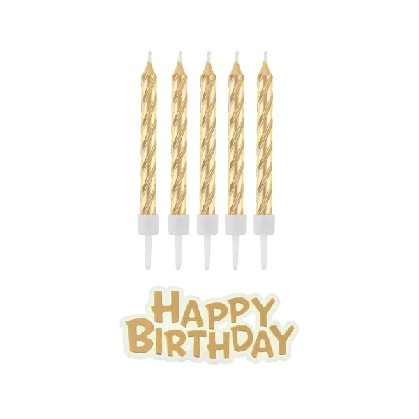 ŚWIECZKI URODZINOWE HAPPY BIRTHDAY ZŁOTE 16 SZTUK WYSOKOŚĆ 8 CM GODAN