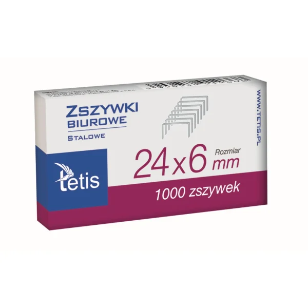 ZSZYWKI BIUROWE 24X6 MM p10 PACZKA 1000 SZTUK ZSZYWEK TETIS 5906858012668