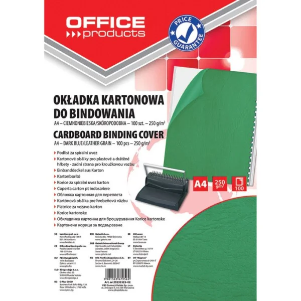 OKŁADKA DO BINDOWANIA KARTON ZIELONY A4 SKÓROPODOBNA 100SZT OFFICE PRODUCTS
