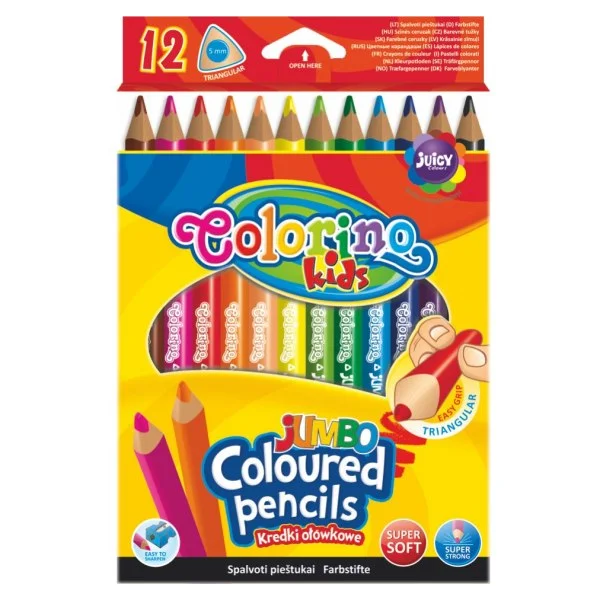KREDKI OŁÓWKOWE TRÓJKĄKTNE JUMBO 12 KOLORÓW COLORINO 5907690851859