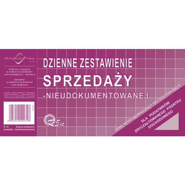 DRUK R5h DZIENNE ZESTAWIENIE SPRZEDAŻY NIEUDOKUMENT