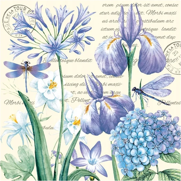 SERWETKI MAKI POL-MAK 33X33 IRISES HYDRANGEA AND DRAGONFLIES