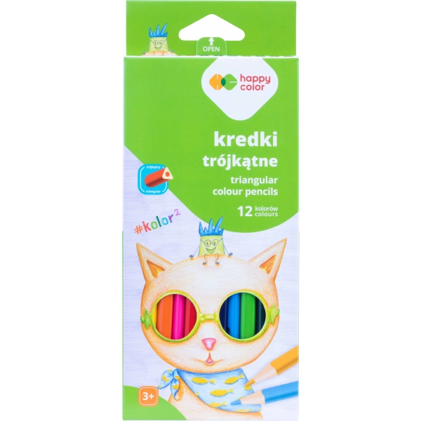 KREDKI DREWNIANE SZKOLNE TRÓJKĄTNE 12 KOL HAPPY COLOR