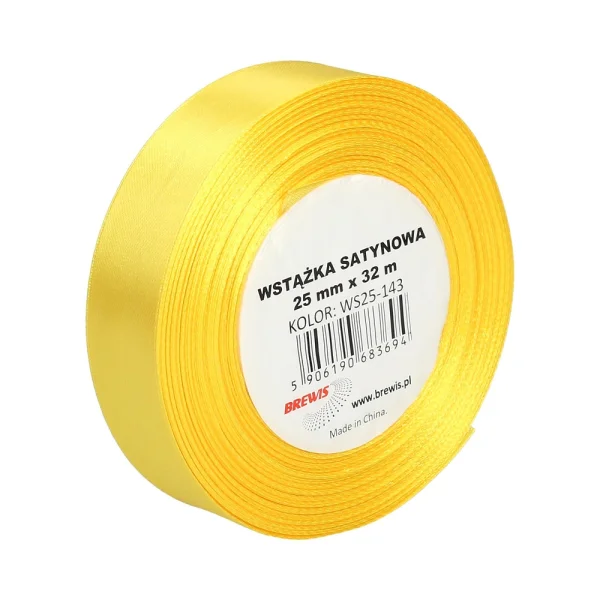 WSTĄŻKA SATYNOWA 25MM X 32M WS25-143 BREWIS ŻÓŁTA