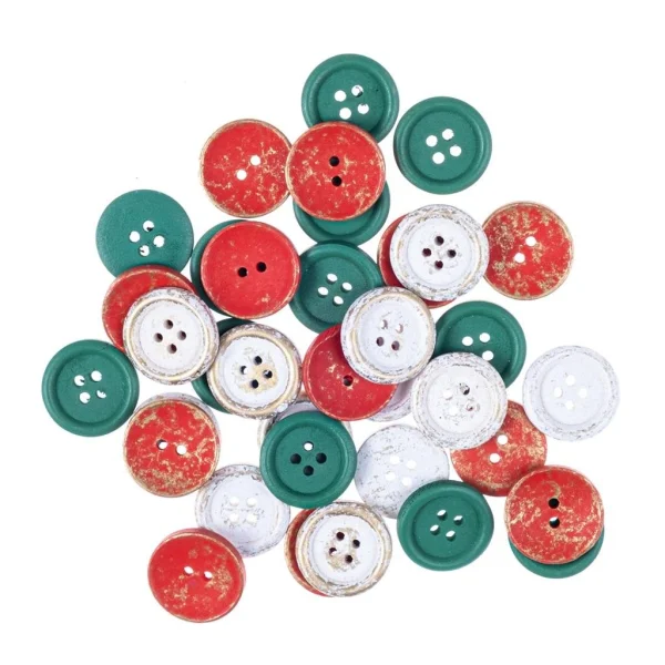 DREWNIANE GUZIKI 2 CM 36 SZT CZERWONE, BIAŁE, ZIELONE ZŁOCONE CEGU-021 DP CRAFT